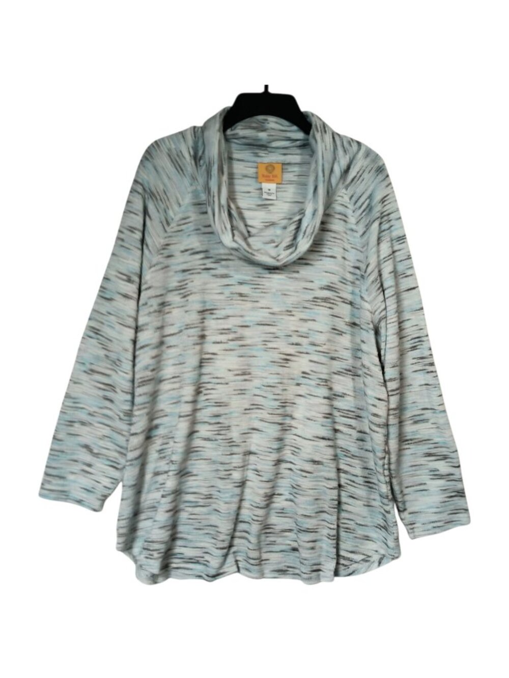 Ruby Rd Woman 1X Blue Gray Space Dye Cowl Neck Tunic Top Long Sleeve Plus